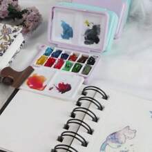 1 pieza Caja portátil de plástico de 12 colores para pintura de acuarela de viaje, estuche de almacenamiento de pintura mini, apto para materiales de arte
