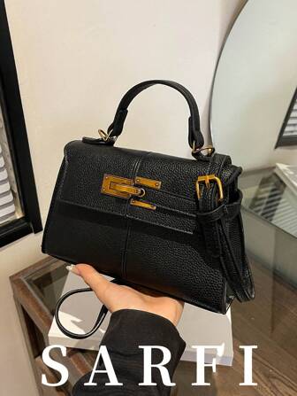 时尚复古风女士手提包，精致五金扣饰单肩包，轻便可调节肩带斜跨单肩包，大学生旅行包，购物旅行环饰多功能手提包，适合朋友逛街约会商务旅行商务使用