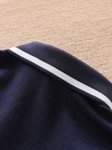 Camiseta com Gola Polo para Meninos Pequenos, Top Manga Longa Ajuste Solto, Top Casual e Estiloso, Estilo Britânico, Novos Lançamentos de Primavera
