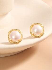 1 par de pendientes de cuerda de perla natural de plata de ley 925, regalo de boda, compromiso y novia, regalo del Día de la Madre, San Valentín y cumpleaños para ella