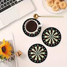6pcs/Set Charming Dartboard Theme Wooden Cup Coasters - Round Heatproof Anti-Slip Drink Mats, Suitable For Home Decor And Party - Perfect Gift Idea, Christmas Home Decor - Multicolor - View 5