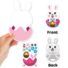 72pcs/Set (24 Greeting Cards, 24 Stickers, 24 Ribbons) Cartoon Easter Ornaments DIY Card Sticker Craft Kit, Easter Egg Tree Decoration Gift Set