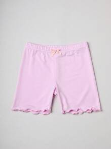 4 piezas Pantaloncillos finos para niñas con ribete de encaje floral, pantalones cortos de seguridad anti-exposición
