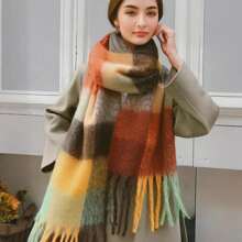 1 件女士格子围巾/披肩，适合日常穿着，秋冬