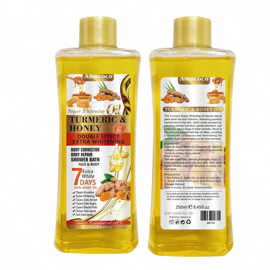 Amococo Turmeric Honey Essential Oil & Massage Oil For Both Daily Face And Body Deep Moisturizing Skin Care Massage US Shipment - 2pcs(250ml*2) - View 1