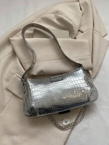 Willow Stud Minimalist Vintage Clamp Style Shoulder Bag - Silver - View 4