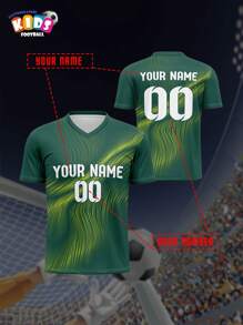 V-Neck Children's Football Jersey, Breathable Quick-Dry Spring/Summer Top, Personalized With Name & Number, Comfortable, Lightweight, Suitable For Boys & Girls, Sports, Casual, Outdoor, Running - Multicolor - View 2