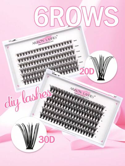 ARISON 120 Clusters C/D Curl 6 ROWS DIY BLACK Lashes Professional False Eyelashes High Quality Easy Apply At Home Makeup Tools