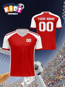 Maillot de soccer col V pour enfants, hauts respirants et séchant rapidement pour le printemps/été, personnalisable avec un nom et un numéro, unisexe pour jeunes, vêtements de sport confortables pour la course en extérieur, rouge et blanc