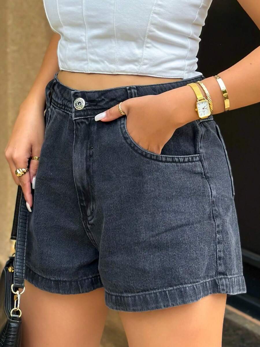 JANE FINE 8109 Women's Jeans Shorts Casual High Waist Thick Fabric Women's Jeans Shorts With Pocket Youth Natural 8109 - 8109# - Xem 1