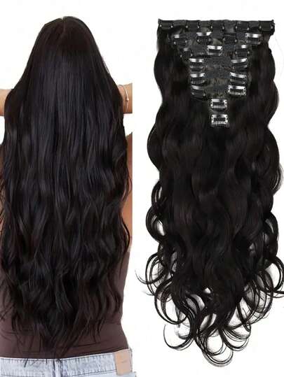 女士波浪夹式接发 巴西处女真人发夹式接发 波浪夹式接发 自然色全头 8 件装 20 个夹式接发