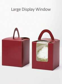 10 件/20 件单个纸质纸杯蛋糕盒、单个纸杯蛋糕托、带窗口和手柄的松饼蛋糕托盘