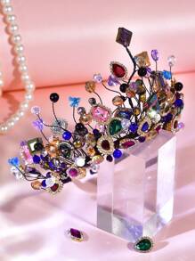 1 件闪亮水晶钻石选美皇后皇冠优雅发饰，适合作为女士水晶蝴蝶发夹礼物，百搭女士发饰 - 彩色 - 查看 3