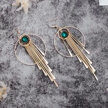 Boucles d'oreilles pendantes rondes doubles avec pierres précieuses synthétiques Boho longues, style vintage pour un port quotidien et un cadeau de fête pour femmes