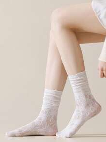 1/2/3 pares de medias con dedos de mujer en color blanco con ribete de encaje, medias abiertas con diseño calado para usar con sandalias, medias ligeras de verano, medias de media pantorrilla con división de dedos y borde de encaje para estudiantes