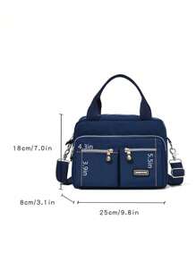 女士手提包，多口袋拉链背包，防水小尼龙单肩包，带零钱包 - 藍色 - 查看 6