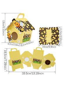 10 个带手柄的可爱蜜蜂主题纸质礼品盒 - 黄色和黑色条纹房屋设计，适用于春季装饰、婚礼、生日派对、性别揭晓和节日庆祝、蜜蜂礼品装饰