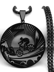 骑行男士公路吊坠项链女士男士不锈钢金色自行车运动风格旅行男链