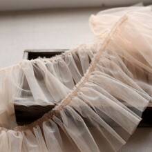 15 厘米/5.91 英寸超宽密集轻质薄纱褶皱蕾丝花边，多色面料，适用于 DIY 服装裙摆 - 杏色 - 查看 12