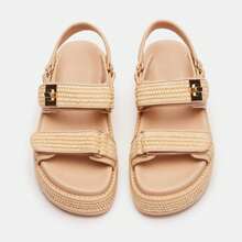 Raffia Platform Sandals For Women Casual Comfortable Adjustable Buckle Strap Summer Shoes Open Toe Woven Slingback Beach Flat Sandals,Zapatos De Mujer