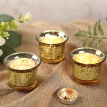 烛台，2 英寸供奉蜡烛台，适用于桌面中心装饰，6/12 件装玻璃茶灯烛台，适用于订婚、求婚、婚礼、新娘送礼会、节日、招待会、周年纪念装饰礼物生日毕业 - 彩色 - 查看 3