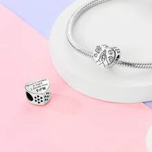 Mom & Daughter Design Heart Shaped Charm Bead, Fashionable Bead For Women & Girls, All-Match & Exquisite Jewelry For Birthday Gift - Silver - View 5