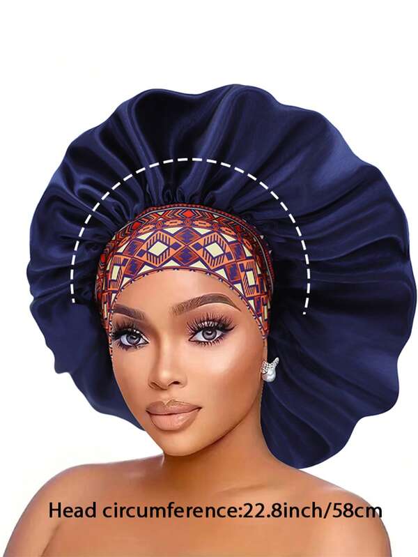 1 pieza Gorro de dormir bohemio de satén para mujeres, apto para cabello liso y rizado