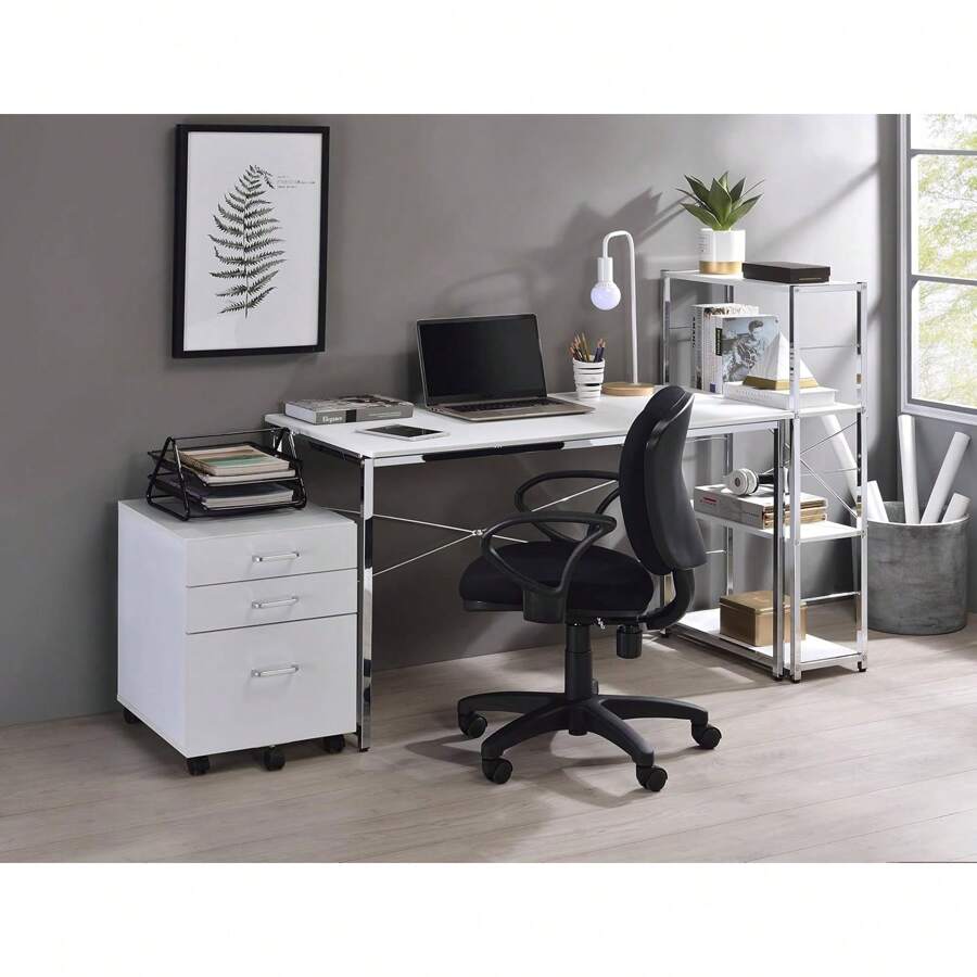 White & Chrome Finish Writing Desk