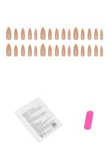24pcs Long Almond-Shaped Press On Nails Set, French Minimalist Nude Nails, Glossy Finish, Suitable For Women And Girls Everyday Wear