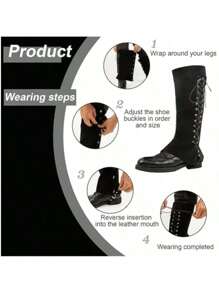 1 Pair Pirate Boot Covers, Medieval Renaissance Steampunk Style Boot Tops Suitable For Halloween Costume, Cosplay, Renaissance Faire - Black a - View 4