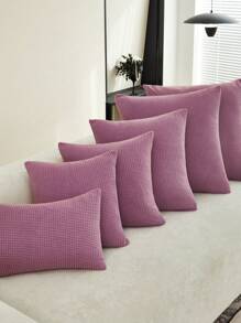 1 件装提花枕套沙发枕套家居装饰靠垫保护套 - 紫色 - 查看 7