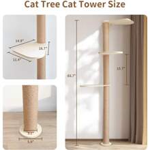 Wood Cat Tower Floor To Ceiling Adjustable, Tree Tall Cat Scratching Post, Cat Tree With 3-Tier Floor For Climb, Cat Climbing Tower Vertical With Natural Sisal Rope - Cat Climbing Tower - View 3