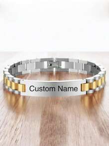 1pc Customized Name Engraved Unisex Stainless Steel Adjustable Bracelet, Personalized Gift For Father's Day, Daughter, Wife, Son, Birthday, Christmas, Elegant & Romantic