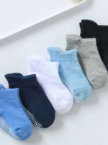 6 双儿童纯色条纹防滑点胶棉袜，春夏秋季