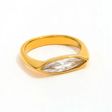 VKHK 1pc Elegant 18K Gold Plated Stainless Steel Slender Zirconia Decorated Single Ring, Suitable For Women's Daily Wear And Wedding, Gift - Drill - View 12