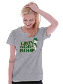 Betty Boop Womens Fitted Graphic Tee Shirt Cute Vintage Retro Animated Sassy Cartoon Character St Patrick's Day Ladies Casual Slim Fit Fashion Cotton Printed Short Sleeve Crewneck Tshirt