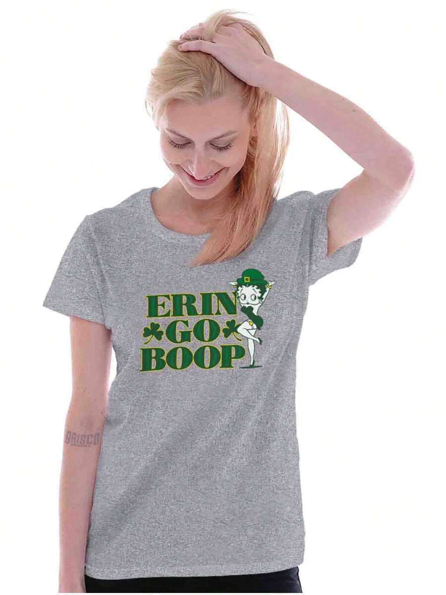Betty Boop Womens Fitted Graphic Tee Shirt Cute Vintage Retro Animated Sassy Cartoon Character St Patrick's Day Ladies Casual Slim Fit Fashion Cotton Printed Short Sleeve Crewneck Tshirt