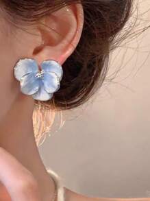 1 paire de boucles d'oreilles à fleurs bleu pastel/rose, boucles d'oreilles exagérées élégantes et douces. Cadeau de bijoux haut de gamme pour femmes