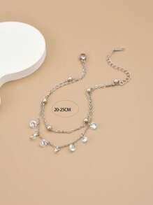 1 件女士锆石不锈钢脚链，夏季海滩珠宝（手工链条，珠子数量可能有所不同，以实际长度为准）