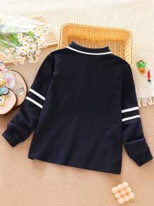 Camiseta com Gola Polo para Meninos Pequenos, Top Manga Longa Ajuste Solto, Top Casual e Estiloso, Estilo Britânico, Novos Lançamentos de Primavera
