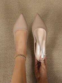 秋冬新款女士时尚百搭圣诞新年软底软皮镶钻刺绣伴娘优雅婚礼平底尖头鞋，玛丽珍鞋 - 杏色 - 查看 3