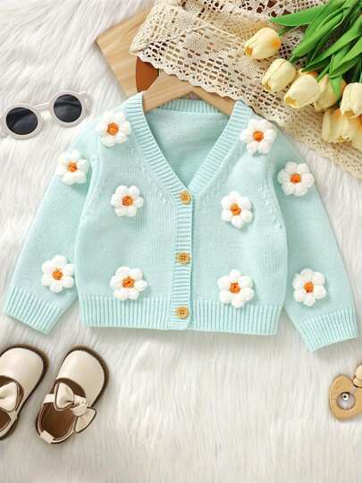 Newborn Baby Girl Boy Cute Long Sleeve Button Up Cardigan Toddler Knit Sweater Infant Fall Winter Clothes