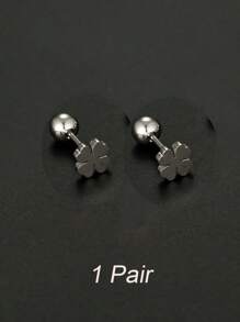 1Pc/1Pair Stainless Steel Gold/Silver Earrings With Four Leaf Clover Simple And Fashionable Design, Available In Multiple Colors, Compact And Mini Earrings, Earrings For Women's Daily Wear