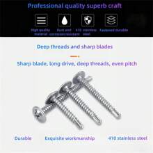 20/50 piezas Tornillos autorroscantes de acero inoxidable 410, cabeza triangular #8, cabeza plana, rosca completa, mano derecha, ranurado, grado 8.8, para metal, muebles, construcción y reparación, de 1/2 pulgada a 1-1/2 pulgadas de longitud