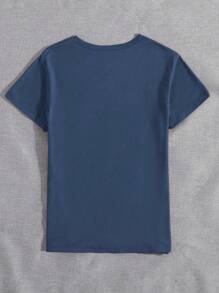 Camiseta Casual de Manga Curta com Estampa Combinada de Alfabeto Floral para Verão