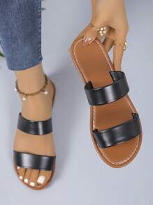 Sandales plates, confortables et antidérapantes pour femmes grandes tailles, imprimé léopard, pour l'extérieur, été