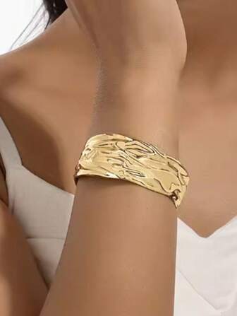 1件装百搭简约金属褶皱手镯，女士款