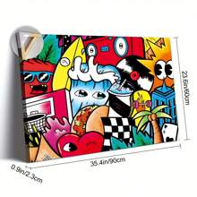 Canvas, 1 Piece Wooden Frame Oversized Canvas Wall Art, Colorful Graffiti Style Wall Art, Young Happiness, Game Room Decoration, Pop Art Canvas, Home Decoration, Ready To Hang