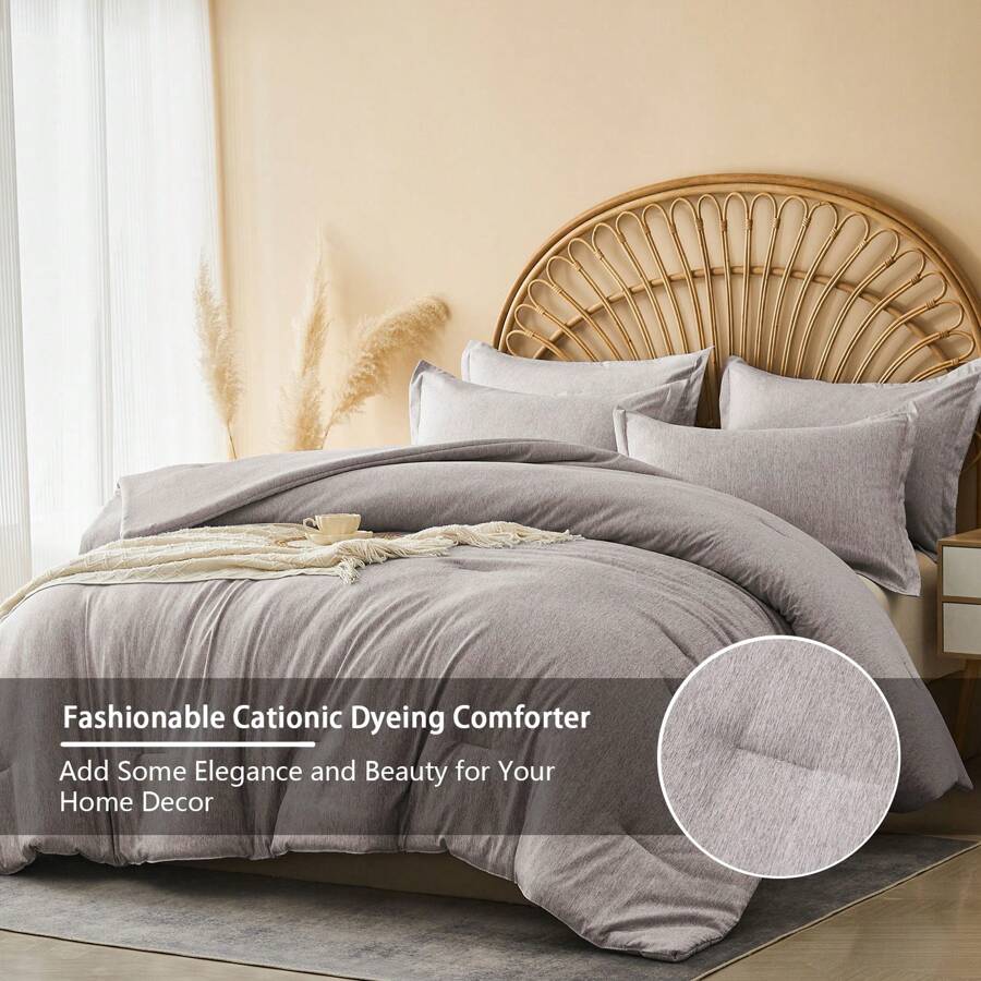 2/3-Pcs Comforter Sets Of King, Cationic Dyeing Technology, Soft, Comfortable And Breathable Bedding Sets For Your Home Decor, Room Decor, And Perfect Gift, [1 Comforter & 1/2 PillowShams]. - KhakiGrey-77 - Xem 1