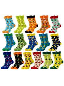7 Pairs Women's Multi-Color Fruit Design Mid-Calf Socks, Comfortable And Versatile For Everyday Wear, Fall - Multicolor - View 3